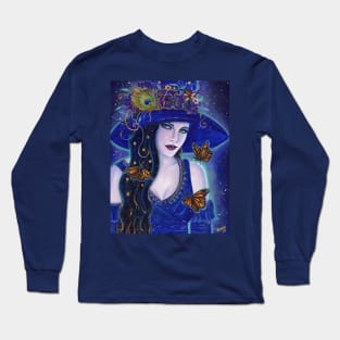 Halloween witch with butterflies by Renee Lavoie Long Sleeve T-Shirt